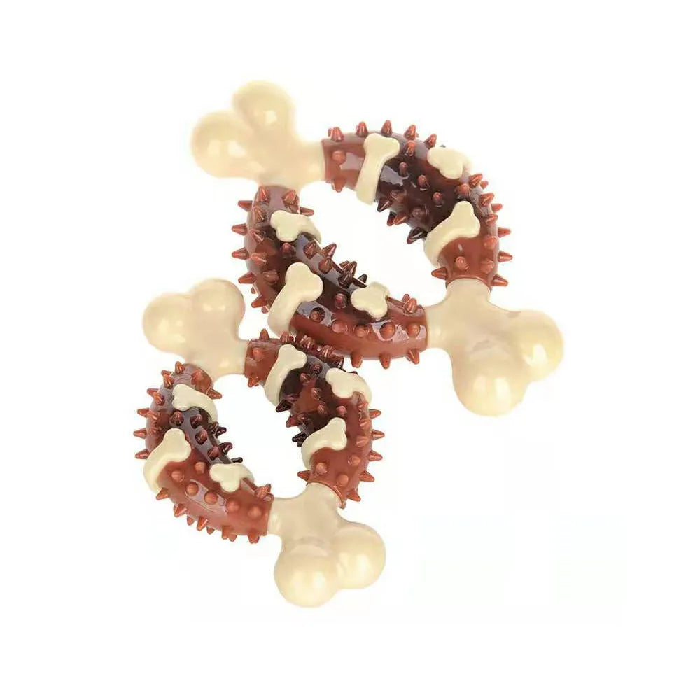 Bone-shaped natural rubber dog dental toy for teeth grinding and anxiety relief