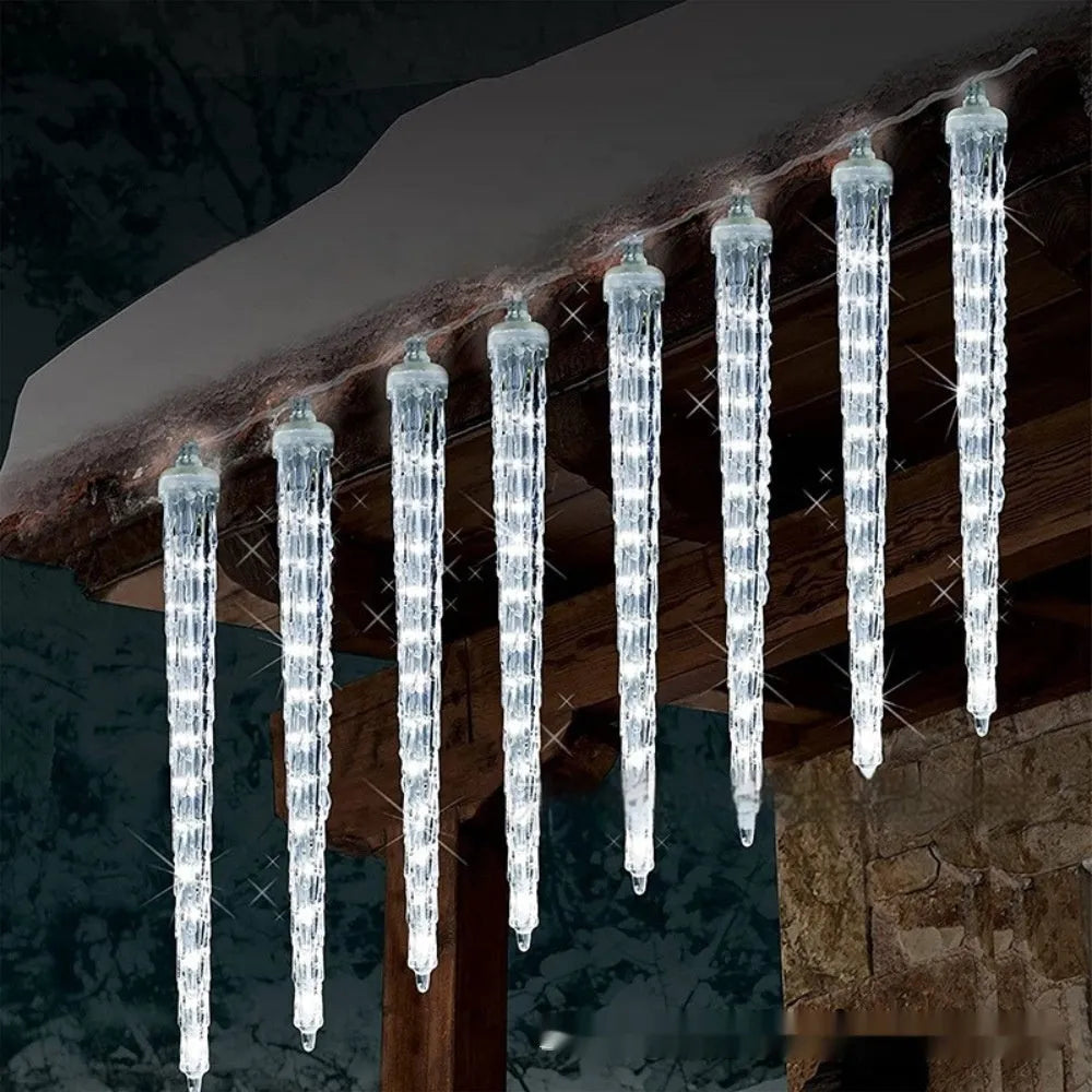 LED ice cone shaped meteor shower solar Christmas ornamental festoon lamp with flower design
