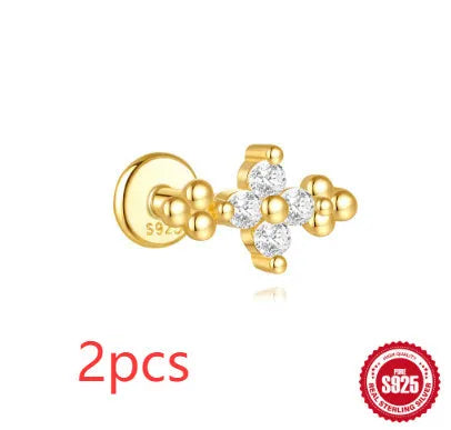 S925 sterling silver geometric star-shaped earrings with an embedded moon diamond, shown in a gold colour finish.