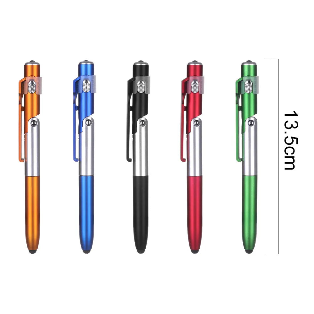 4-in-1 folding light pen mobile phone holder in plastic with LED lamp, black colour, folded position
