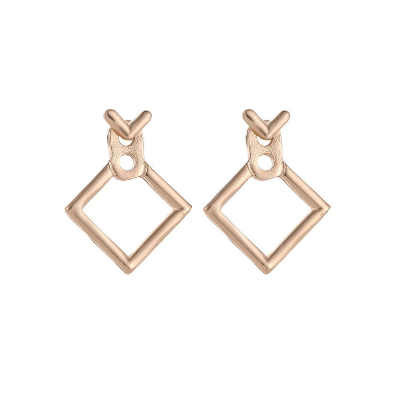 Hollow diamond square alloy stud earrings for women, geometric shape, multiple colour options