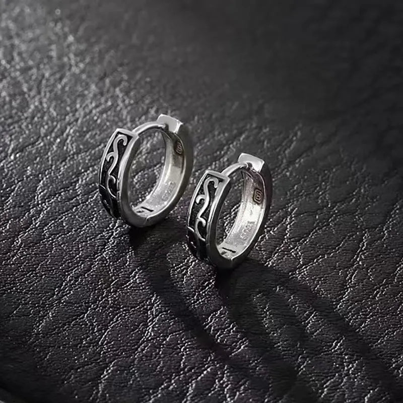 West Coast men's geometric copper hip hop earrings in silver, showing 10mm and 14mm sizes.