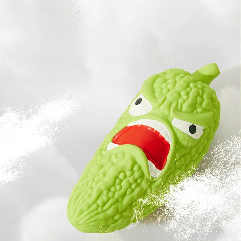 Bitter melon and chili shaped dog chew toy with pet sounds for teeth cleaning