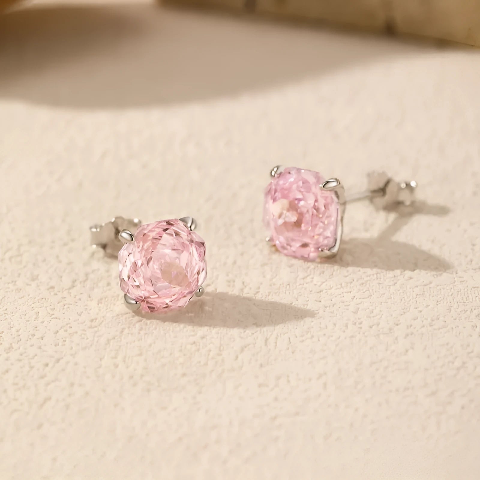 S925 sterling silver rose stud earrings in 6mm and 8mm sizes with pink colour options
