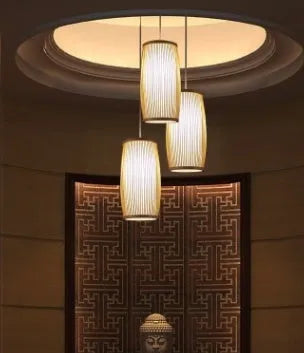 Natural bamboo woven plait lamp with E27 holder for hall or staircase decoration.