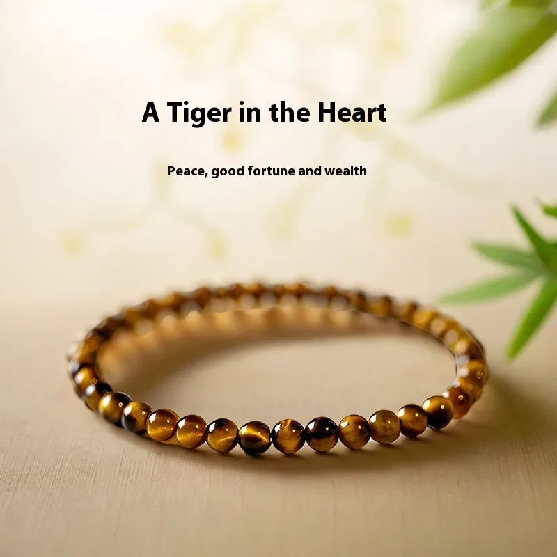 Tigereye stone bracelet with geometric design and spherical beads in New Chinese style