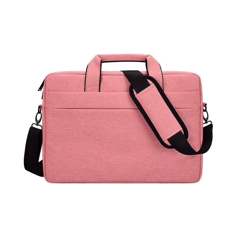 Black Oxford cloth laptop shoulder bag with matte finish, zipper closure, and soft handle for 15.6 inch laptop