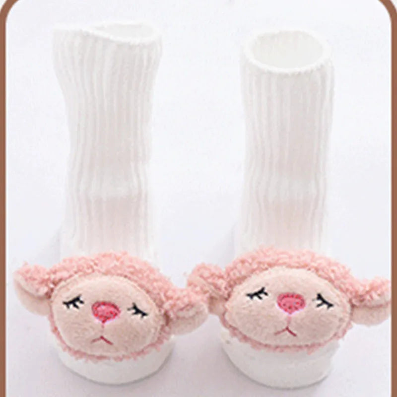Cotton baby floor socks in various colours and patterns with size guide for ages 0-3 months