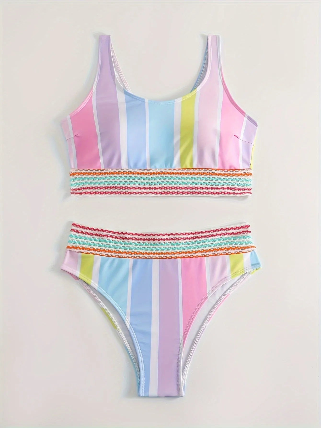 Women's striped sports bikini set with top and briefs in polyester spandex fabric