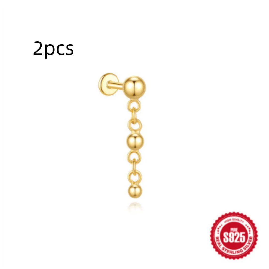 S925 sterling silver water drop earrings with flat spiral geometric design and gold plating.