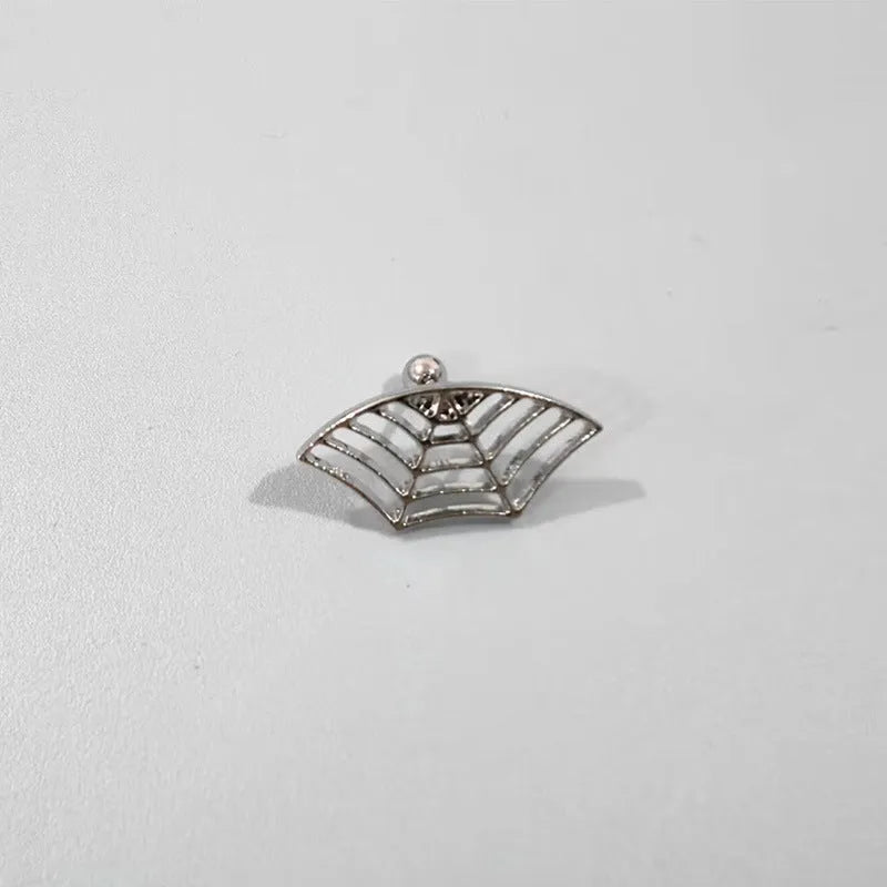 Spider web design stud earrings in gold and silver metal with geometric mesh pattern