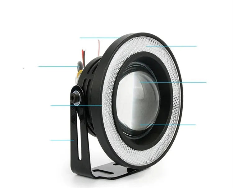 Universal 3 inch LED fog lamp with cob angel eye ring in white colour for car modification
