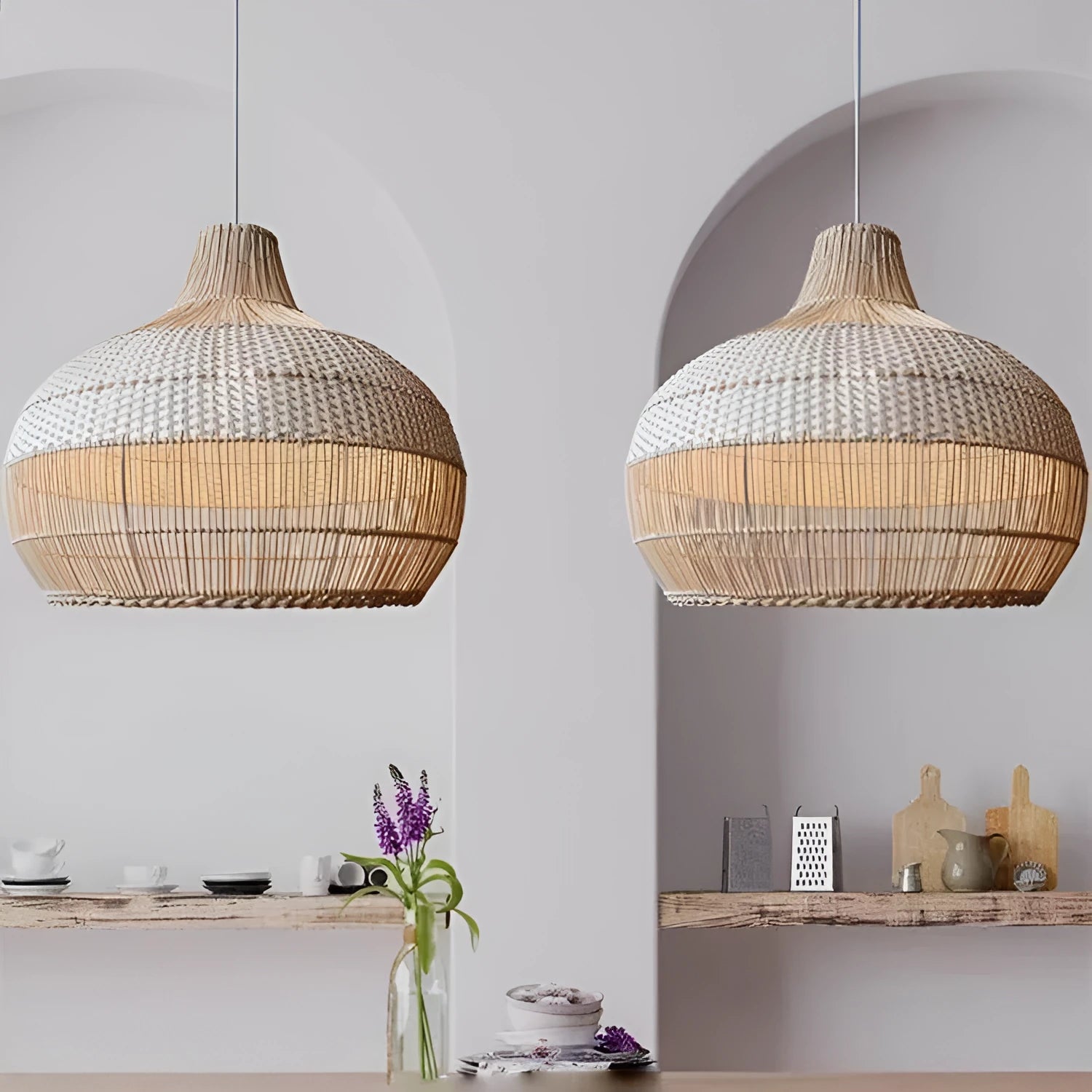 60cm diameter rattan chandelier with silent wind style design for living room