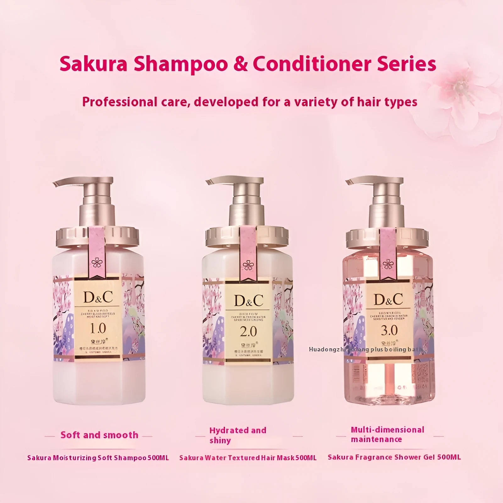 Sakura shampoo conditioner and shower gel 500ml wash nursing suite set