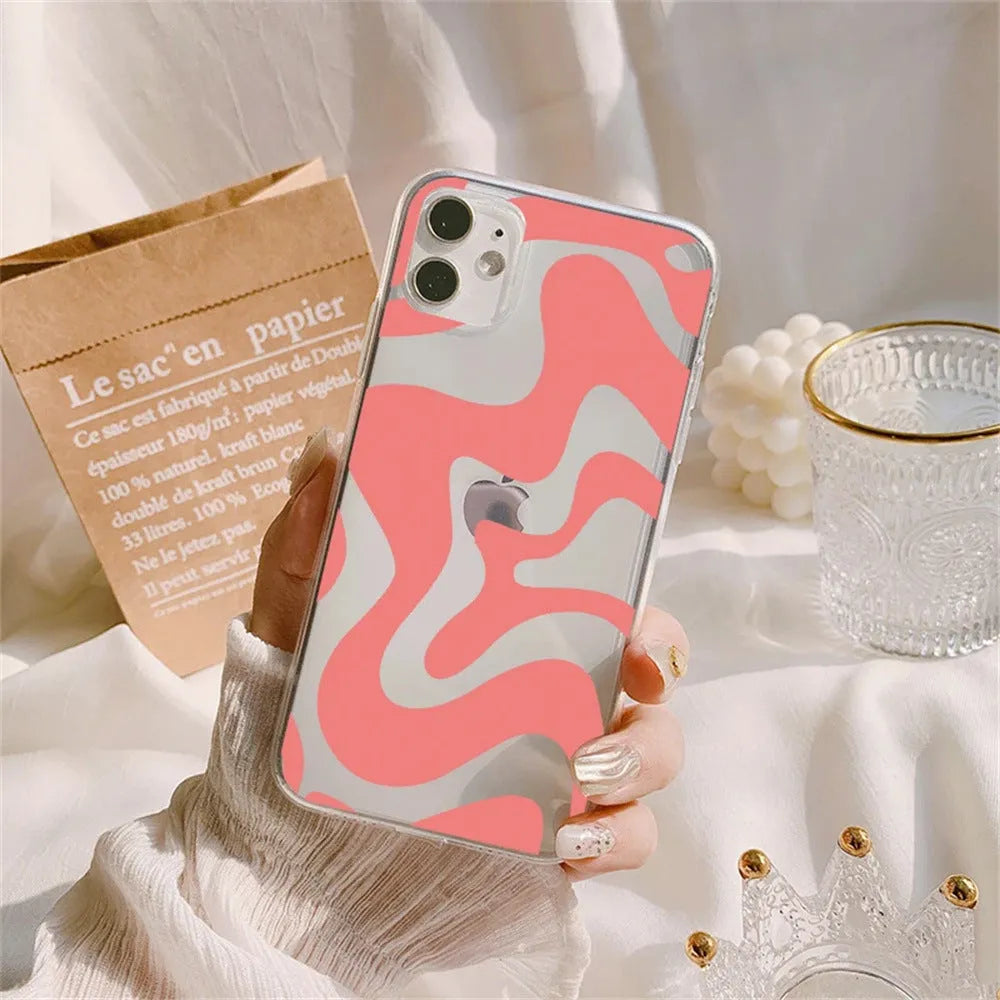 Striped wave transparent TPU soft shell phone case for iPhone 13 14 15 series with fall protection