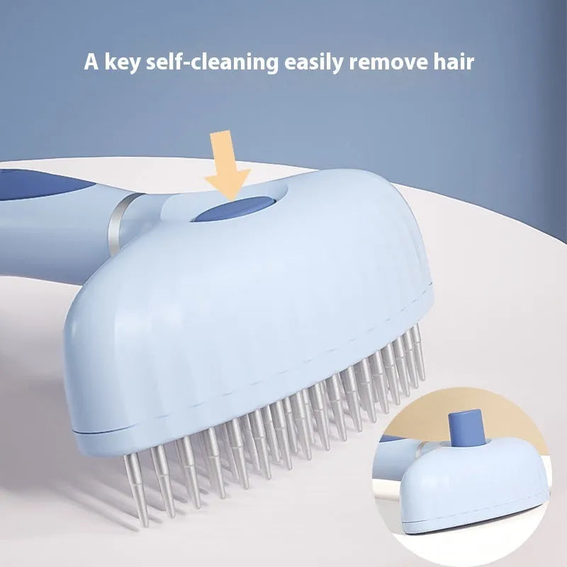 Double row stainless steel pet comb for dog grooming in azure light blue colour