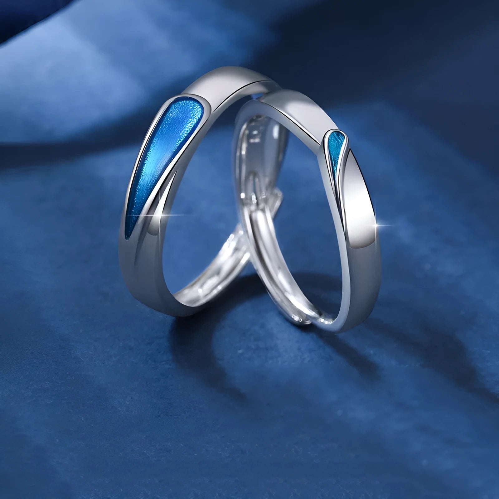 Blue water drop shaped copper ring with textured glue dripping finish, J801 Rupert style for men and women