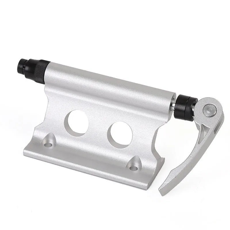 Silver metal bicycle front fork quick release fixing clamp for accessory mounting