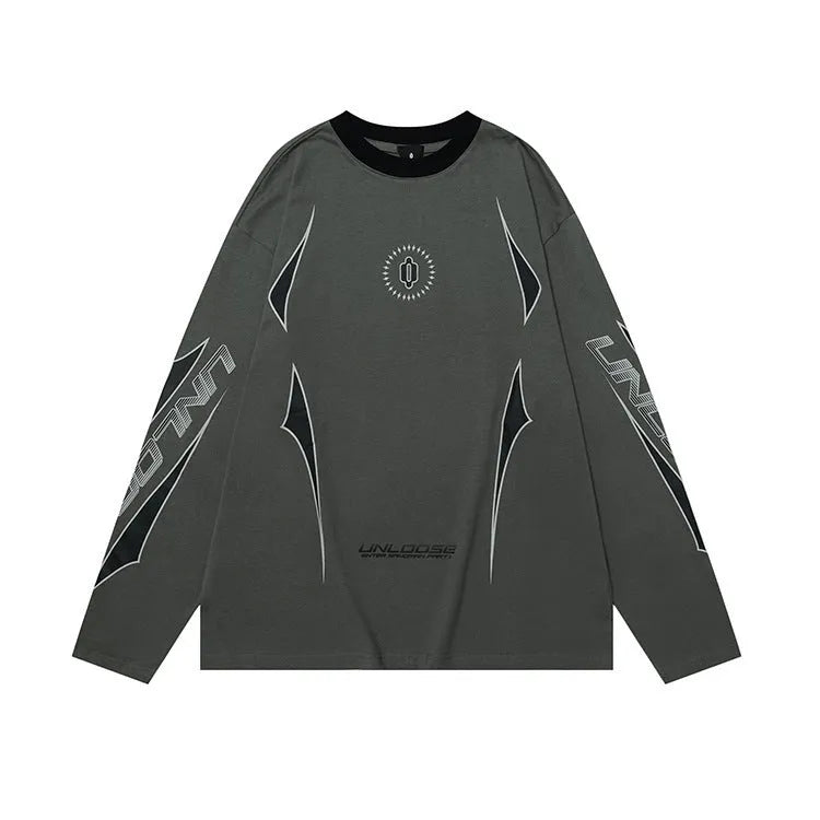 Men's grey cotton drop shoulder pullover with loose fit and long sleeves