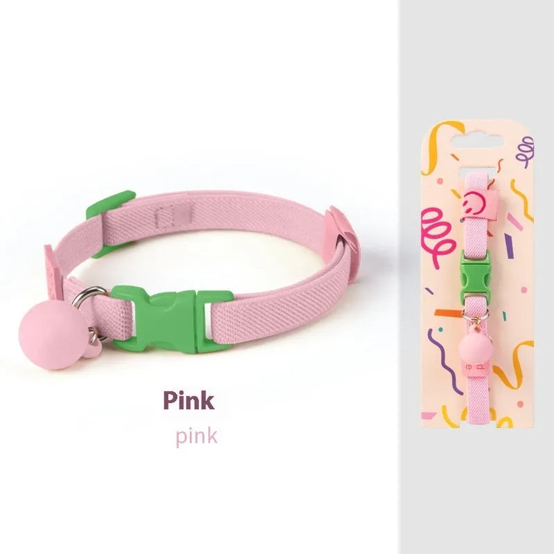 Solid colour elastic polyester dog collar for small breeds, shown in various colours on a white background.