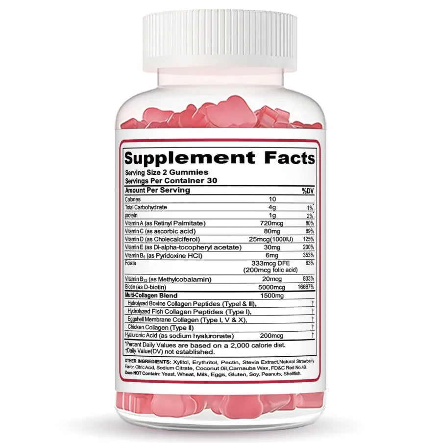 White Collagen Peptide Gummies dietary supplement for skin hair nails and joints