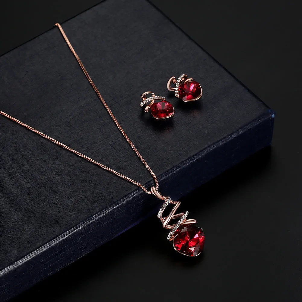 Women's bridal jewellery set with necklace and earrings on water wave chain