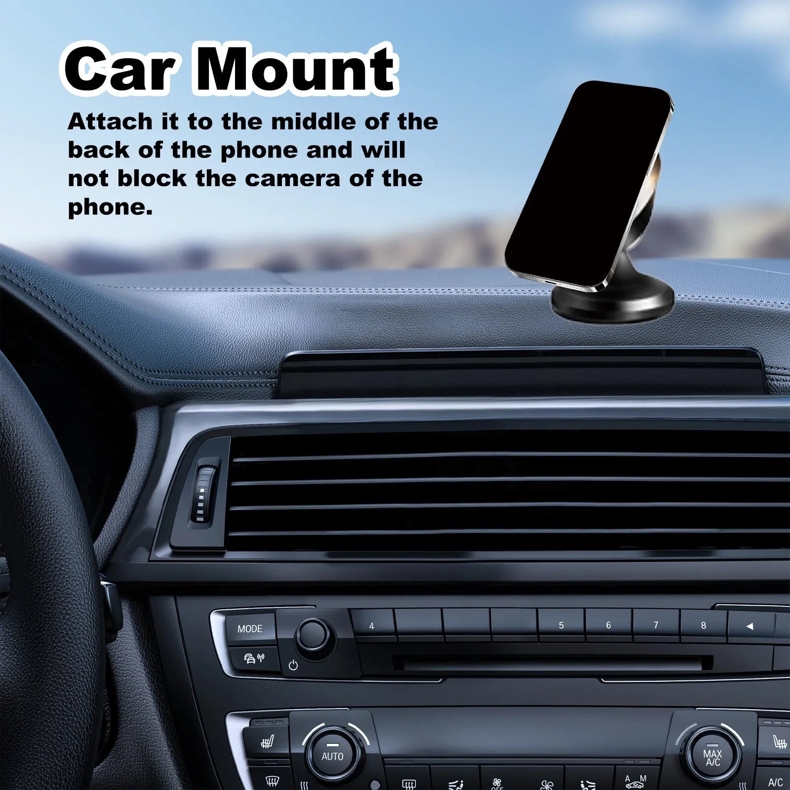 Black magnetic car foldable phone holder with compact 3.2x3.5 cm size, ABS material, for dashboard windscreen desk use