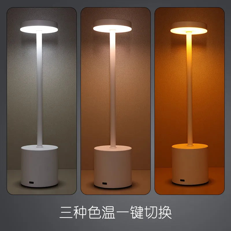 Modern minimalist iron LED table lamp with warm diffused glow, silver finish, I-shaped design