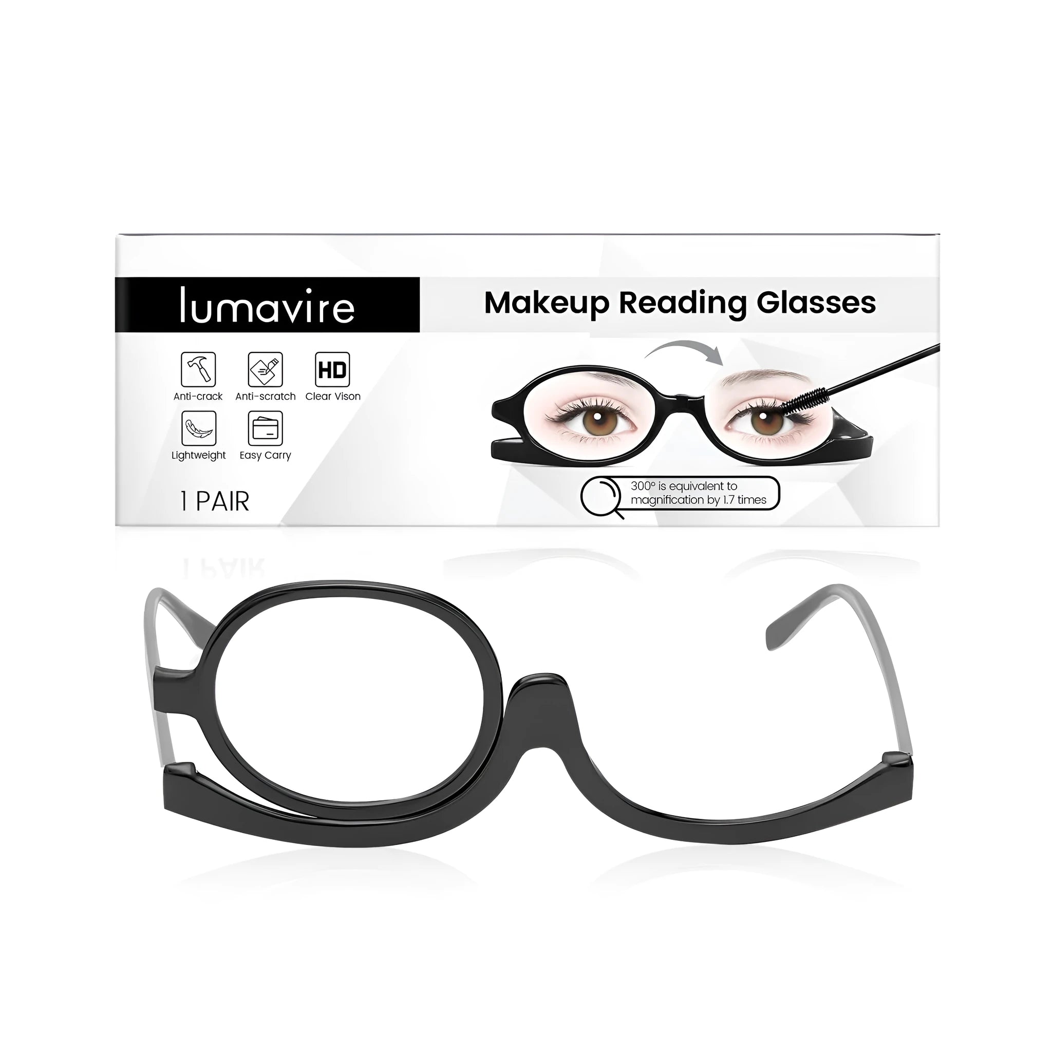Makeup presbyopia glasses with PC frame and AC magnification lenses for cosmetic application