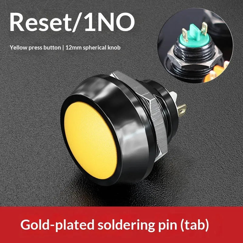 12mm spherical head self-resetting push button switch with silver-plated contacts and waterproof protection