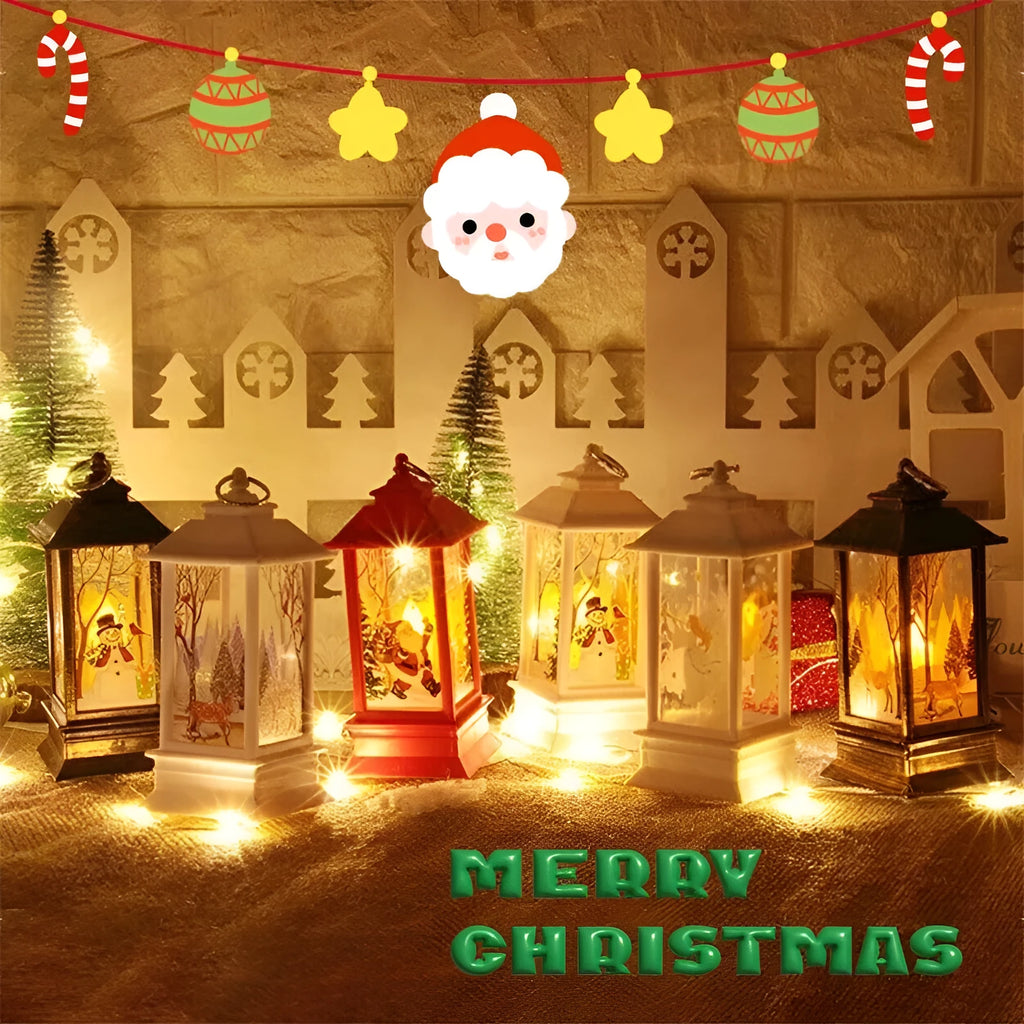 Christmas portable oil lamp with Santa Claus design, plastic construction, battery powered LED light for indoor outdoor hanging decoration
