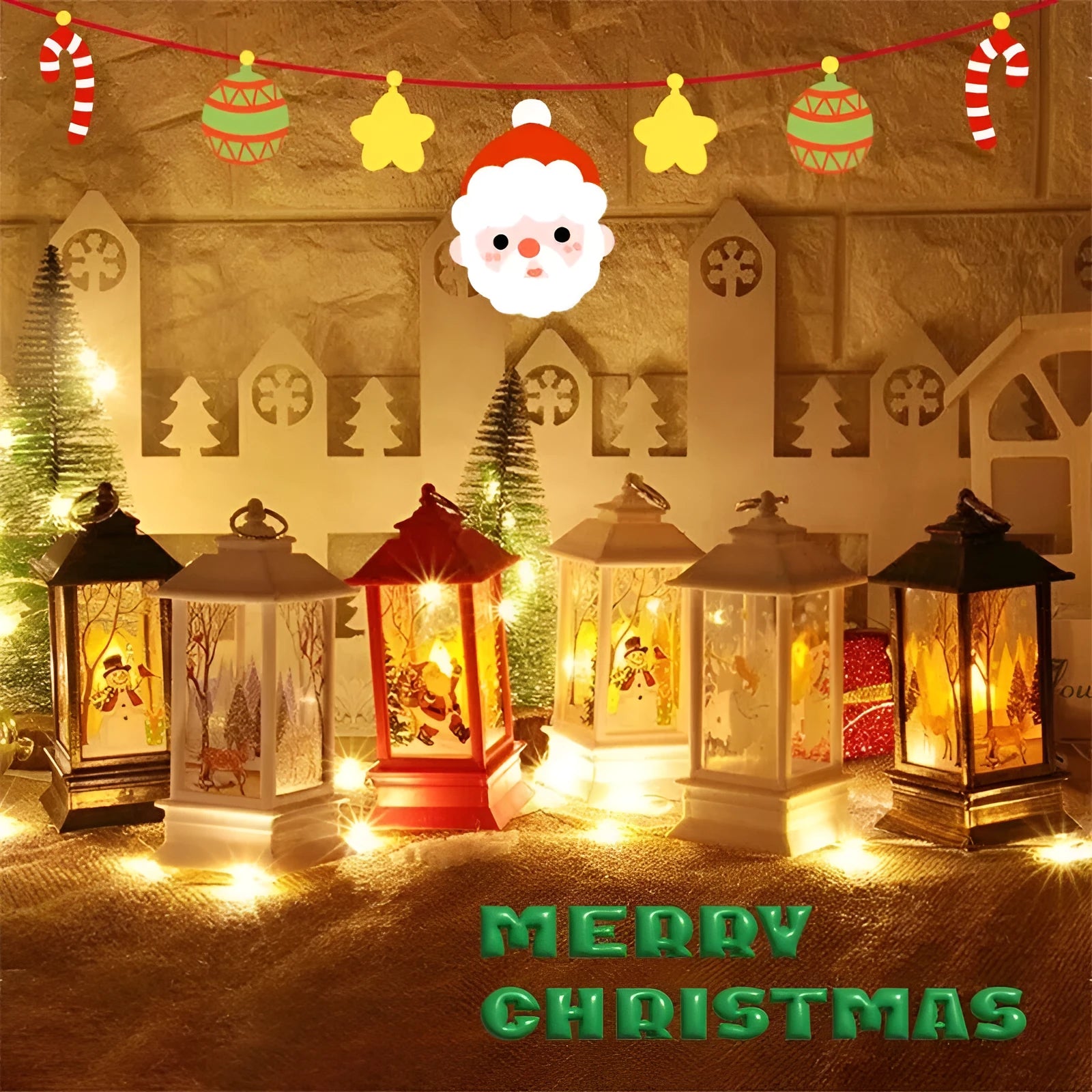Christmas portable oil lamp with Santa Claus design, plastic construction, battery powered LED light for indoor outdoor hanging decoration