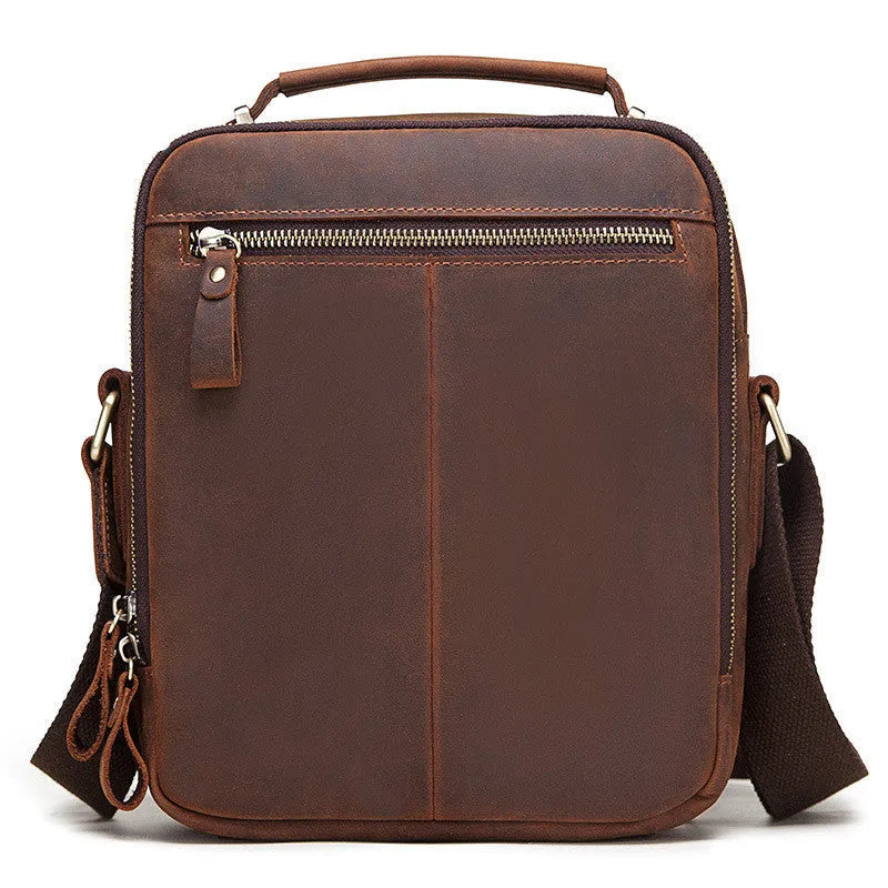 Men's genuine leather crossbody bag in retro style with single-shoulder design