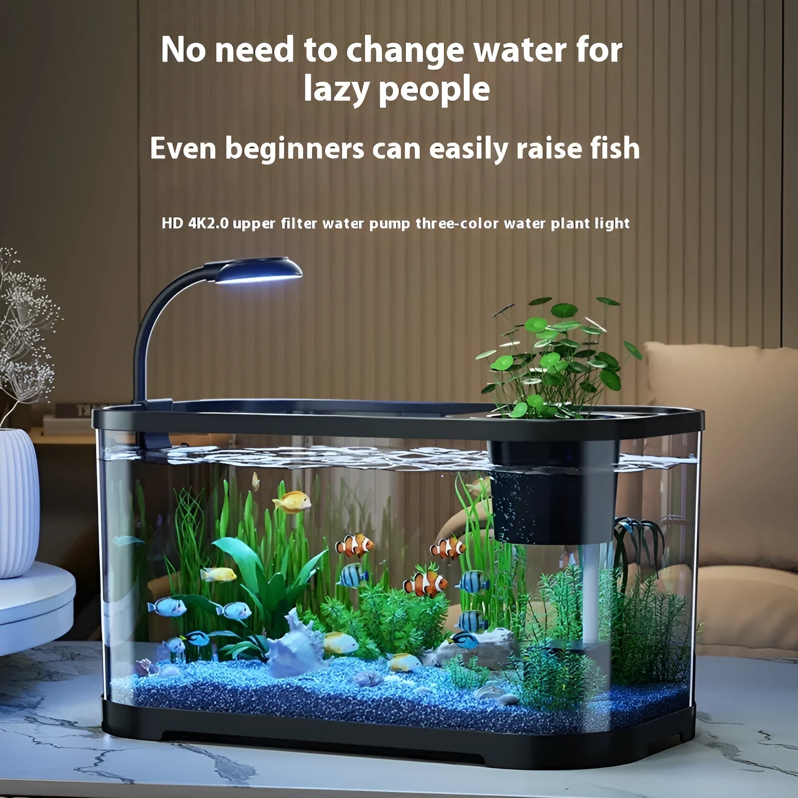 Ecological landscape filter oxygen-making integrated fish tank in luxury black or white