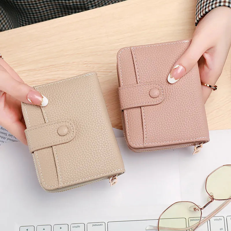Ladies' short wallet with lychee pattern texture in 2-fold design, available in four colours