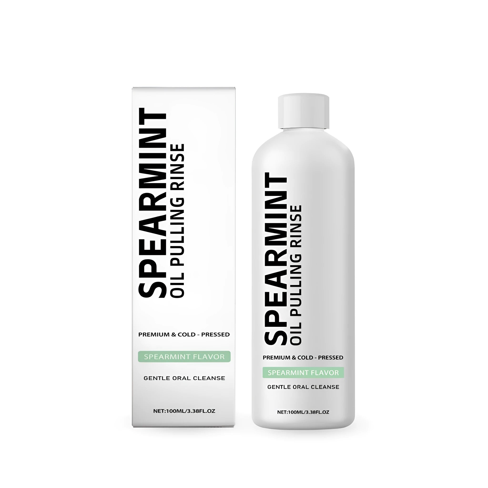100ml spearmint oil pulling mouthwash bottle with clove and peppermint oils