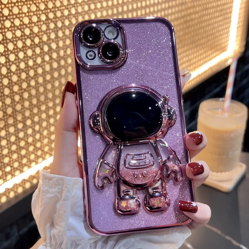 Astronaut spaceman quicksand phone case with glitter powder for iPhone 13 Pro Max in silver colour