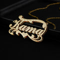 Customised double-layer wave heart stainless steel necklace in gold and silver colour options on a plain background