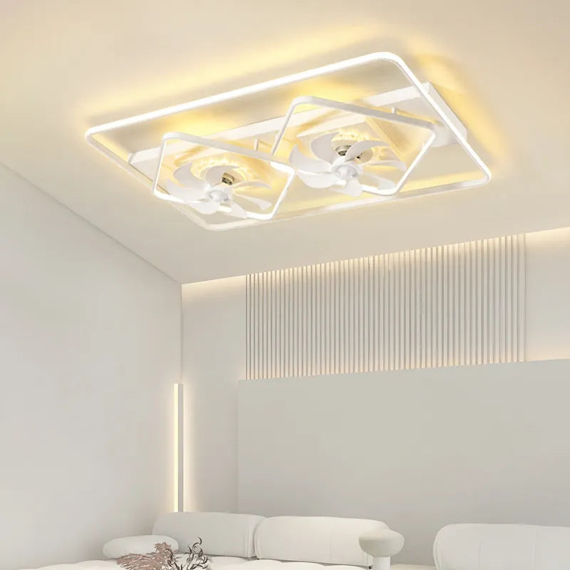 Thin suction ceiling fan with light showing plastic blades and acrylic lampshade in modern simple design