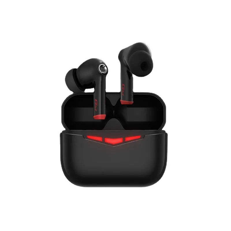 True wireless Bluetooth in-ear gaming headset in charging case with spare earmuffs