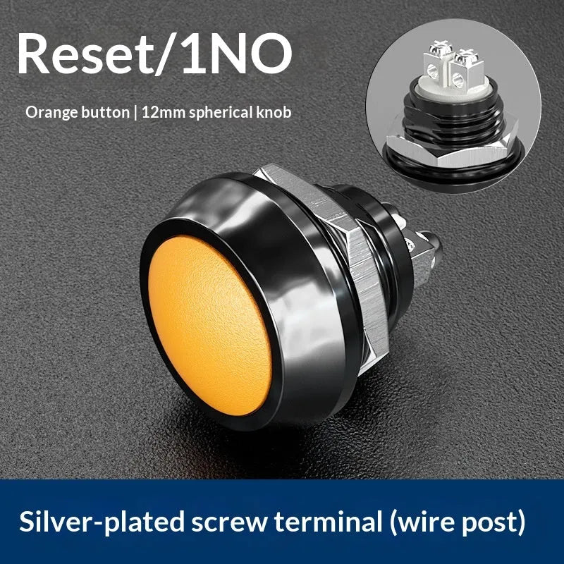 12mm spherical head self-resetting push button switch with silver-plated contacts and waterproof protection