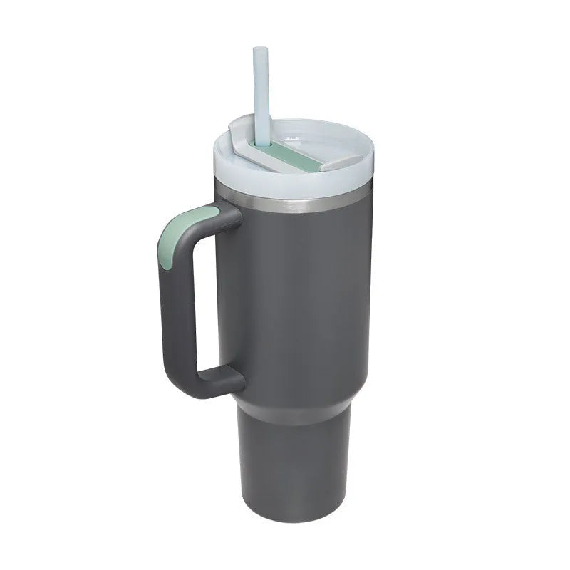 40 oz stainless steel insulated tumbler with handle and straw in multiple colours