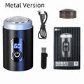 Black portable USB rechargeable shaver with cleaning brush and protective cover