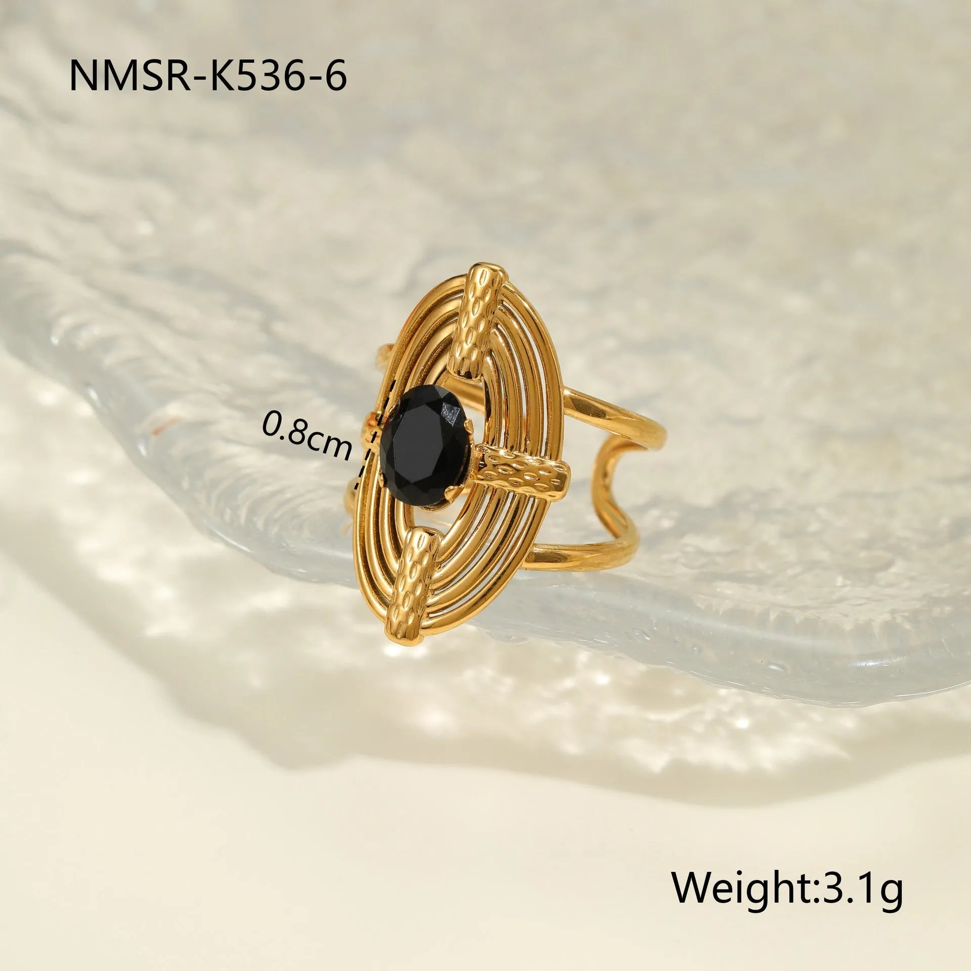 Geometric open-mouth titanium steel ring with zircon detail on adjustable band