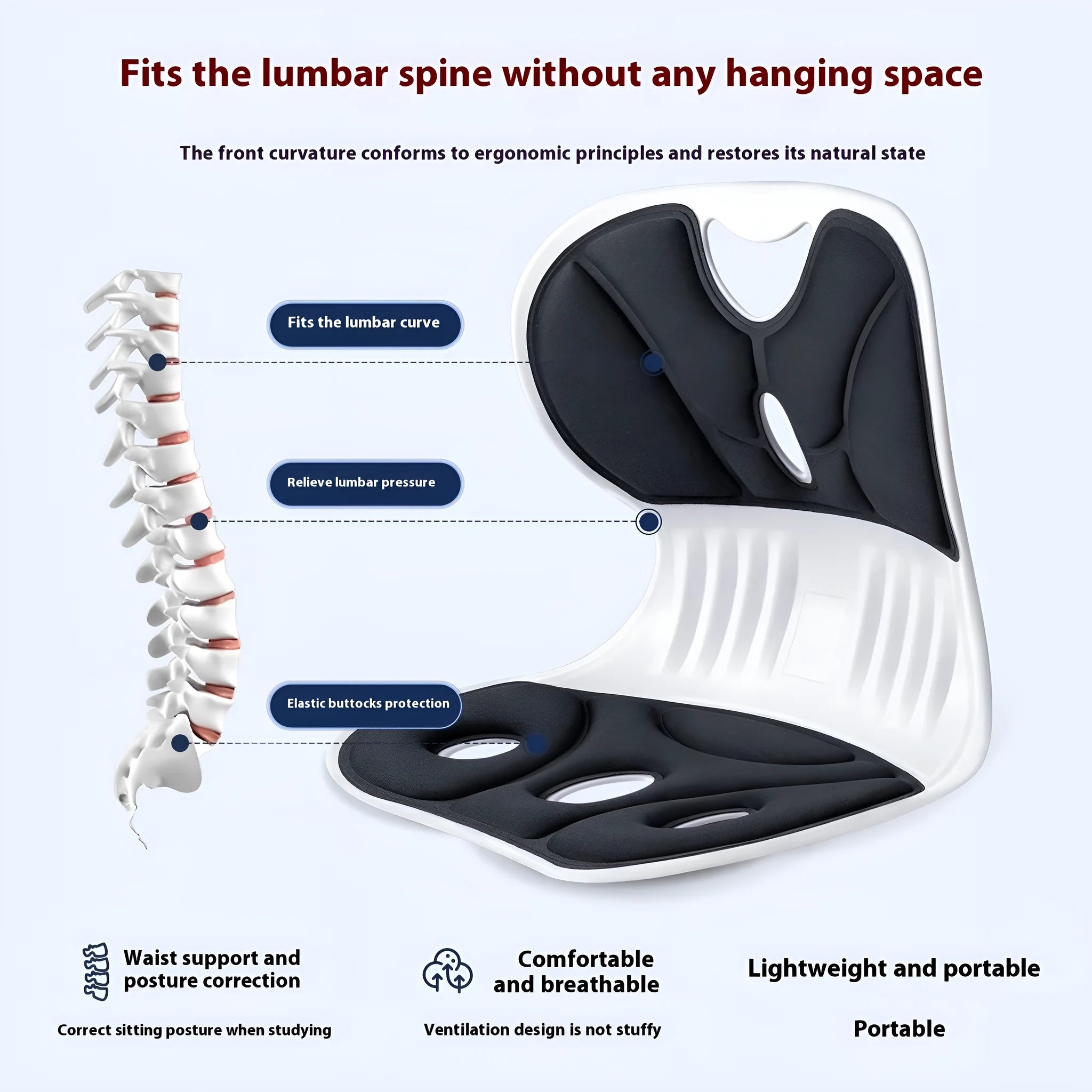 Japanese style lumbar support cushion with sponge filler in grey and black colour options