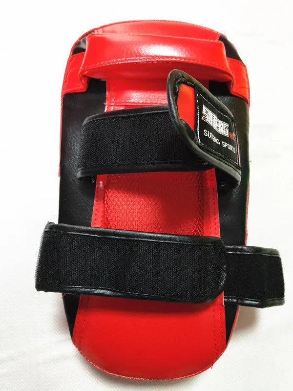 Black and red square boxing foot target with buckle straps on the back
