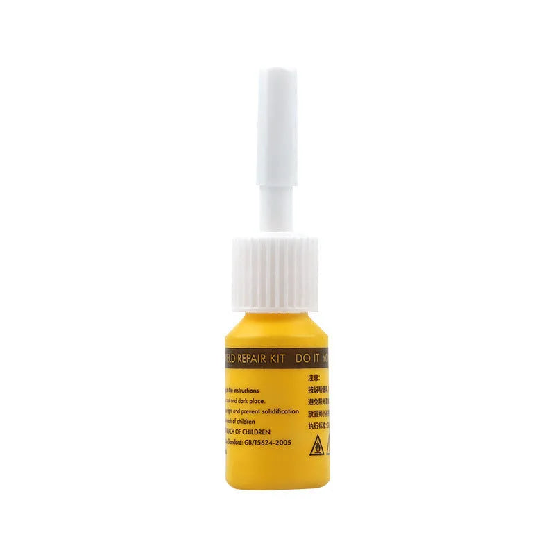Yellow three-piece car glass repair agent tool set for windshield crack repair