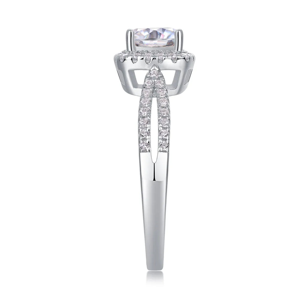 Moissanite wedding ring set with square 6x6mm stone, platinum plated S925 silver, in gift box with GRA certificate