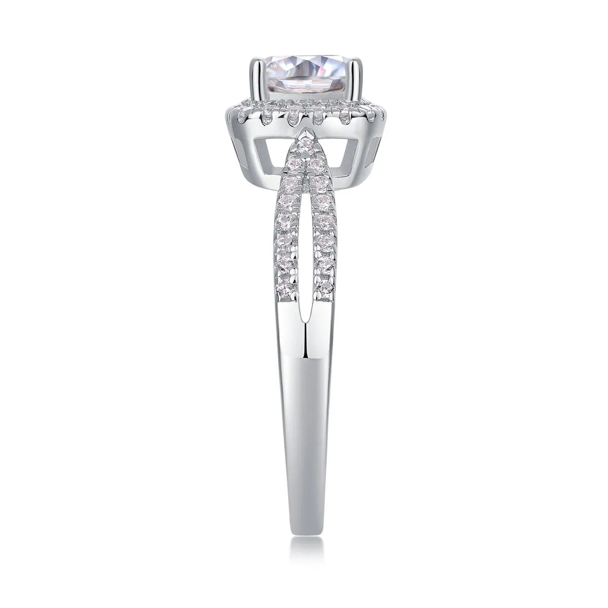 Moissanite wedding ring set with square 6x6mm stone, platinum plated S925 silver, in gift box with GRA certificate