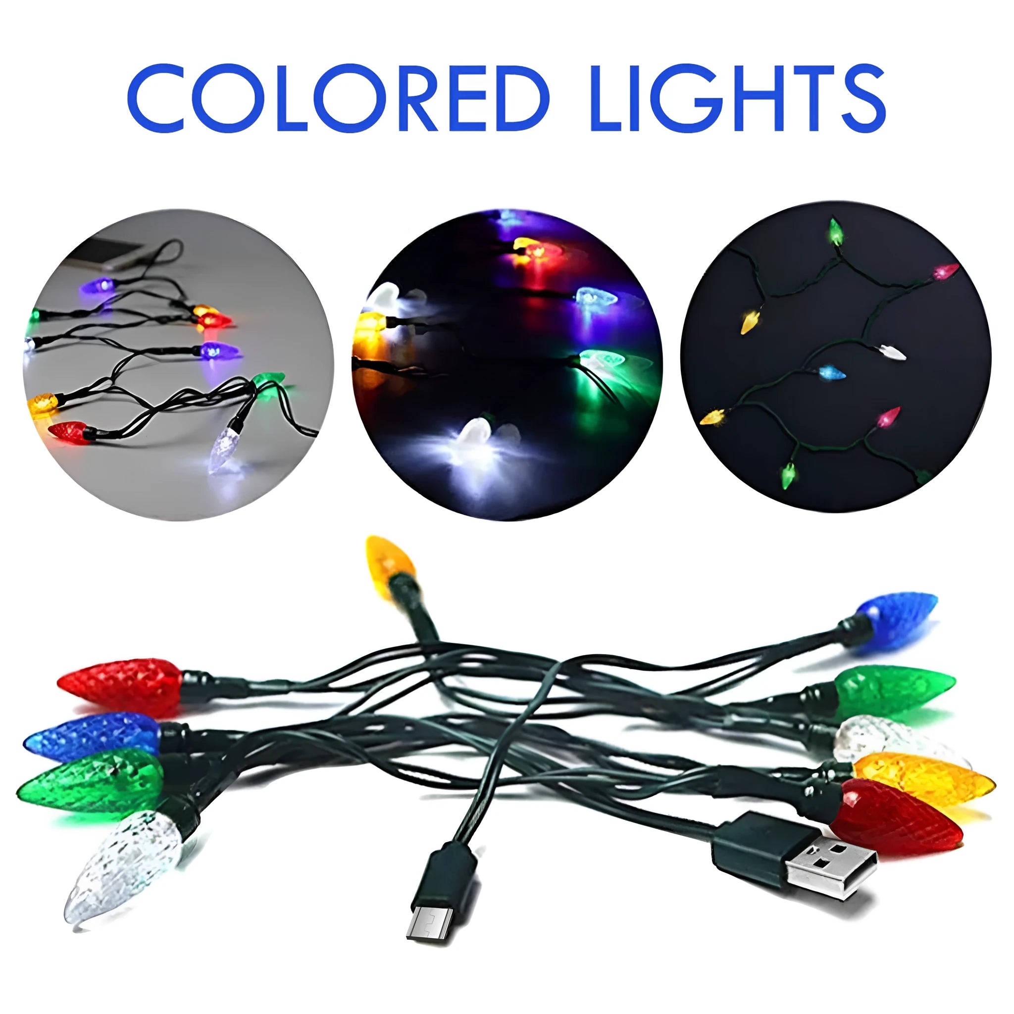 USB charging cable with 10 multi-colour LED lights flashing along its length during device charging